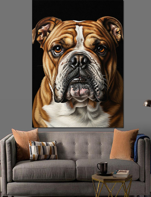 Ciddi Bakışlı Bulldog Köpek Dekoratif Kanvas - Mdf Ahşap Tablo