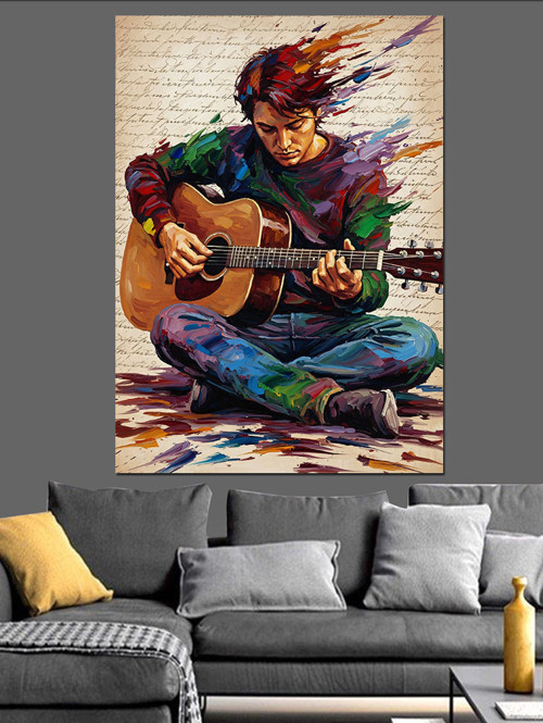 Gitar Çalan Adam Sanatsal Dekoratif Kanvas - Mdf Ahşap Tablo