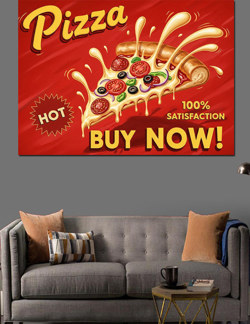 Pizza Dilimi "Buy Now" Yazılı Afiş Dekoratif Kanvas - Mdf Ahşap Tablo