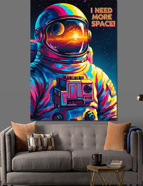 Renkli Astronot Çizimi Dekoratif Kanvas - Mdf Ahşap Tablo