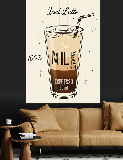 Ice Latte İçecek Reklamı Afişi Dekoratif Kanvas - Mdf Ahşap Tablo