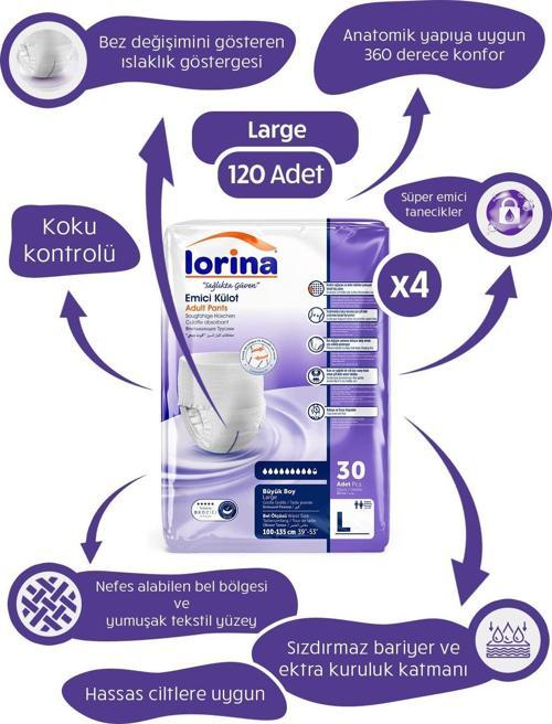 Yetişkin Emici Külot Large 30'lu 4 Paket 120 Adet