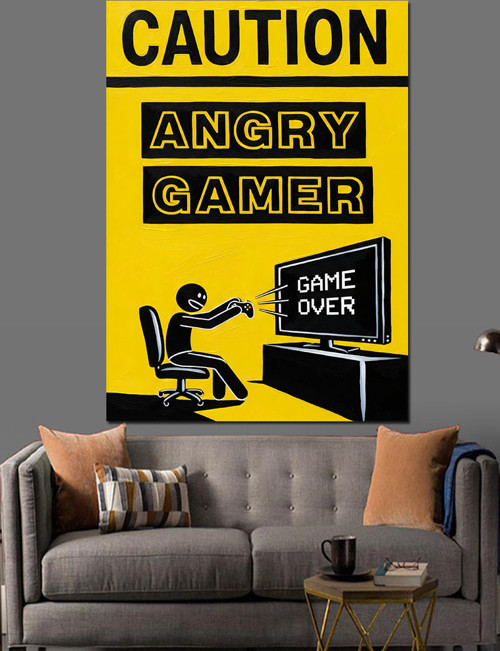 Sarı Gamer Uyarı Posteri Dekoratif Kanvas - Mdf Ahşap Tablo