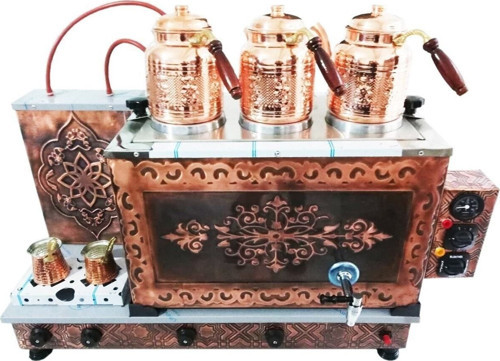 3 Gözlü Elektrik Tüplü Bakır Çay Kazanı Tam Otomatik Çay Ocağı Bakır Çay Semaveri Safir Kalitesi