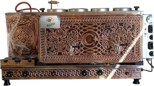 4 Demlikli Bakır Çay Ocağı Türk Bayrağı 4 Gözlü Çay Kazanı Sadce Elektrkli Bakır Çay Semaveri Ets'Li
