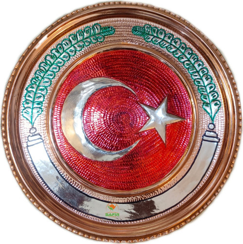 Bakır Tablo Türk Bayrağı Modelli 25 Cm Ebatlı Özel El İşçiliği A++ Kalite