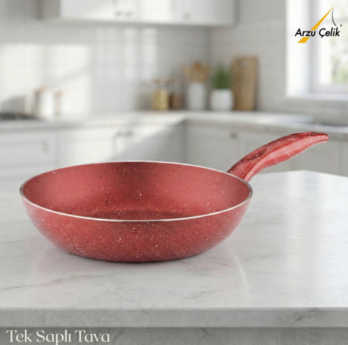 24 Cm Granit Tek Saplı Tava - Kırmızı