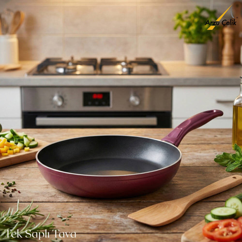 24 Cm Granit Tek Saplı Tava - Mürdüm