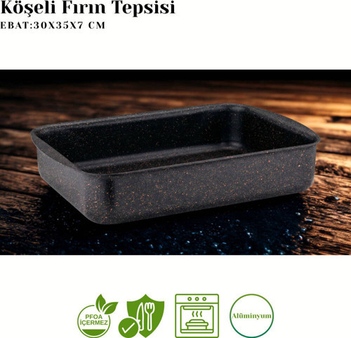 30x35 Cm Granit Köşeli Tepsi - Siyah