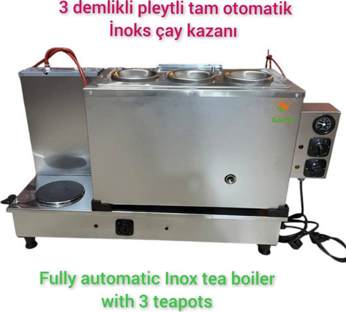 3 Gözlü İnoks Tam Otomatik Sadece Elektrikli Pleytli Çay Kazanı İnoks Çay Makinesi Semaver Çay Ocağı