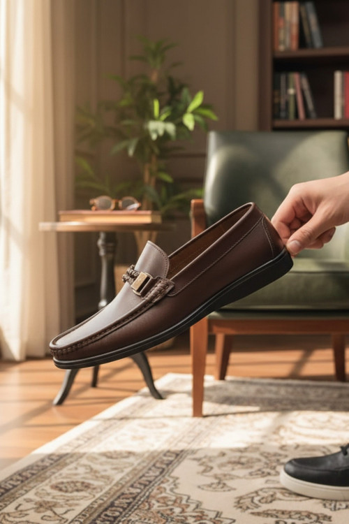 Enoch Hakiki Deri Köprü Tokalı ve Mokan Dikişli Erkek Comfort Loafer