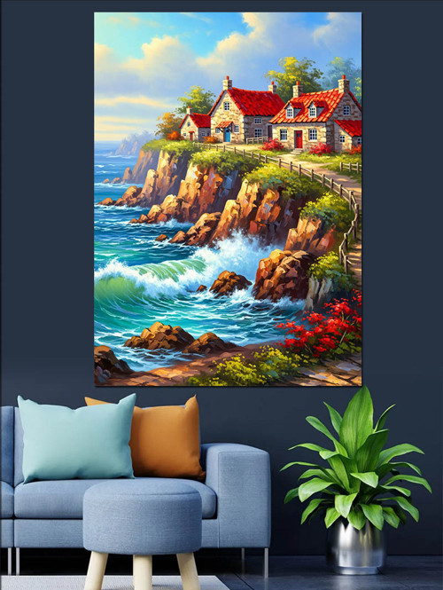 Deniz Kenarı Ev Manzarası Dekoratif Kanvas - Mdf Ahşap Tablo