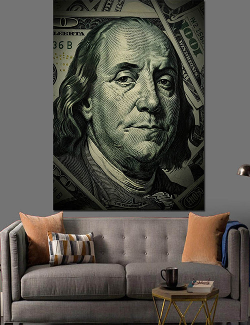 Benjamin Franklin Dolar Resmi Dekoratif Kanvas - Mdf Ahşap Tablo