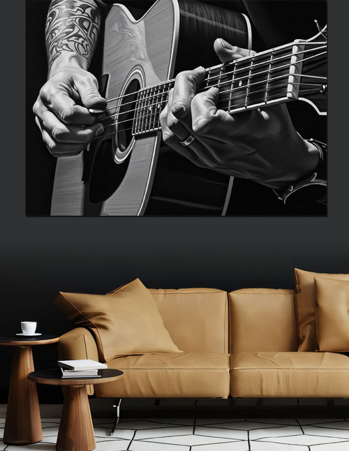 Gitar Çalan Eller Detayı Dekoratif Kanvas - Mdf Ahşap Tablo