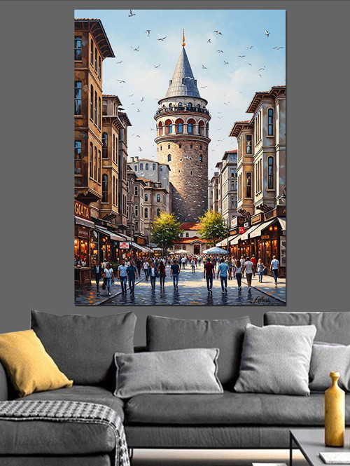 Sokak Arası Galata Kulesi Dekoratif Kanvas - Mdf Ahşap Tablo