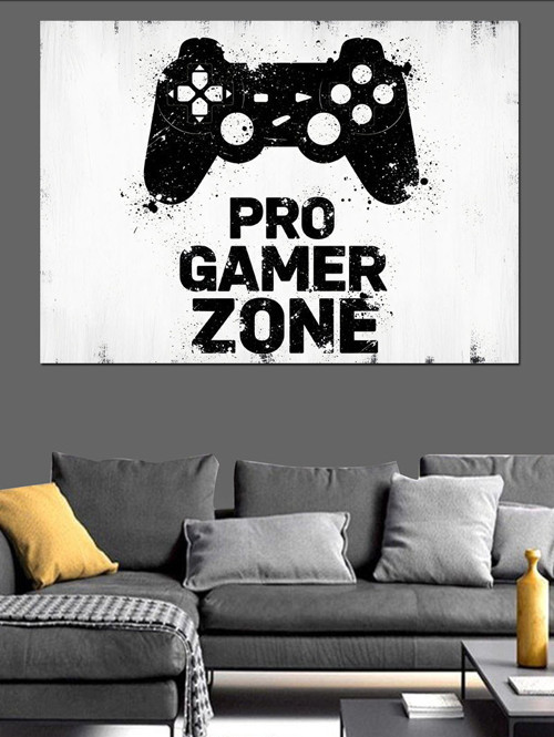 Oyun Konsolu "Pro Gamer Zone" Siyah Beyaz Afiş Dekoratif Kanvas - Mdf Ahşap Tablo
