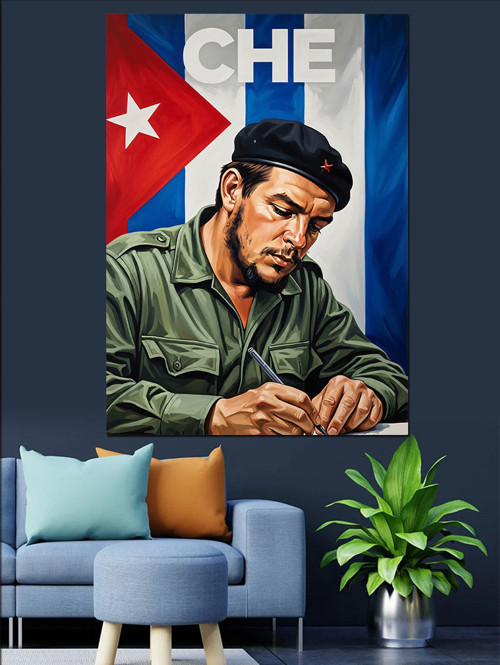 Che Guevara Çalışırken Resmi Dekoratif Kanvas - Mdf Ahşap Tablo