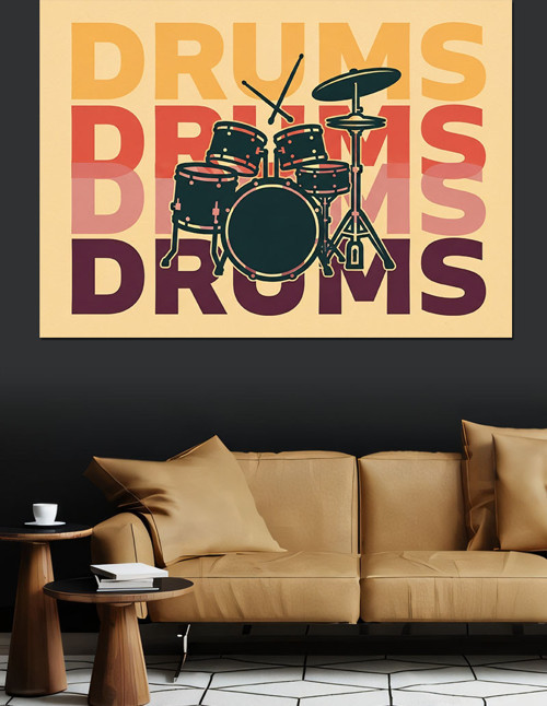 "Drums Drums Drums" Müzik Amblemi Dekoratif Kanvas - Mdf Ahşap Tablo