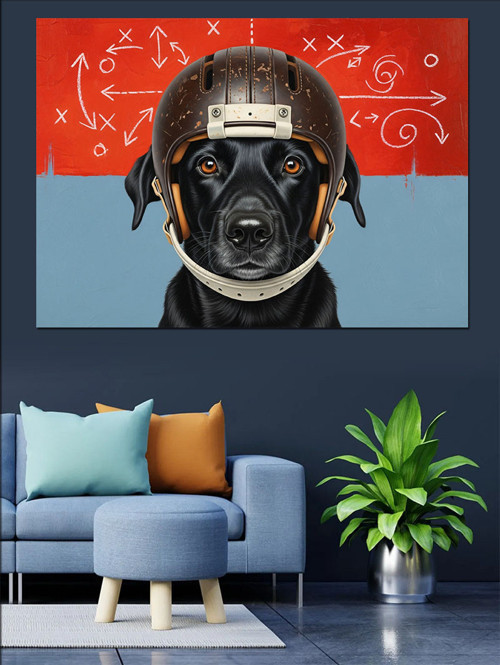 Motorcu Köpek Kask Takıyor Dekoratif Kanvas - Mdf Ahşap Tablo