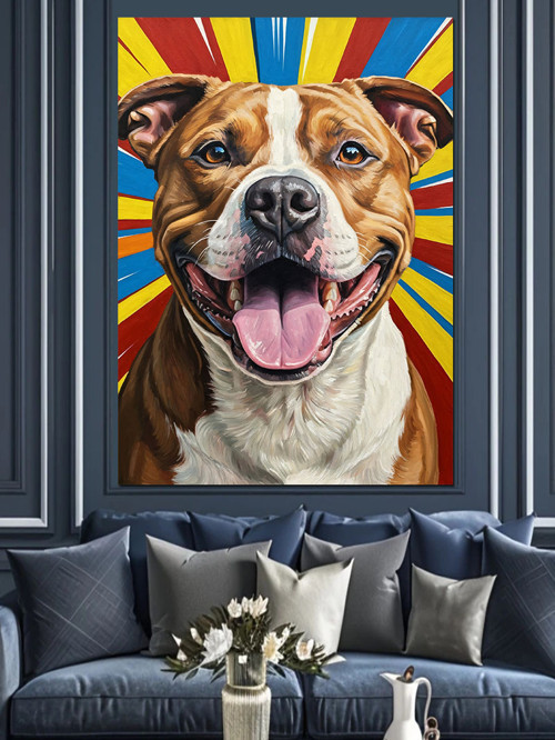 Gülümseyen Köpek Popart Resmi Dekoratif Kanvas - Mdf Ahşap Tablo