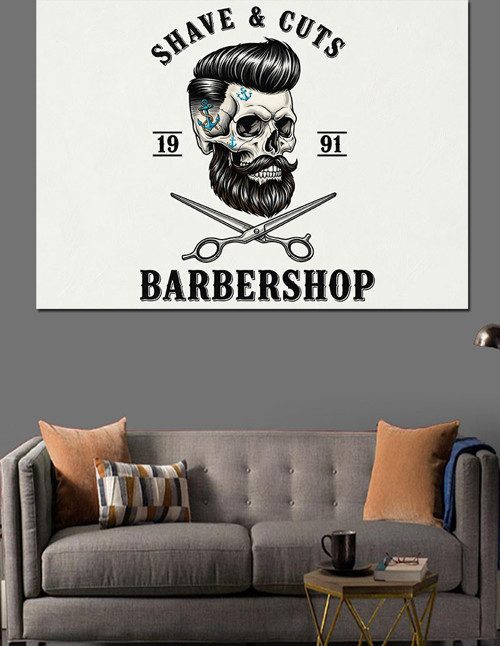 Berber Dükkanı "Shave & Cuts" Afişi Dekoratif Kanvas - Mdf Ahşap Tablo
