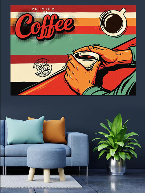 Kahve Temalı Pop Art Çizim Dekoratif Kanvas - Mdf Ahşap Tablo
