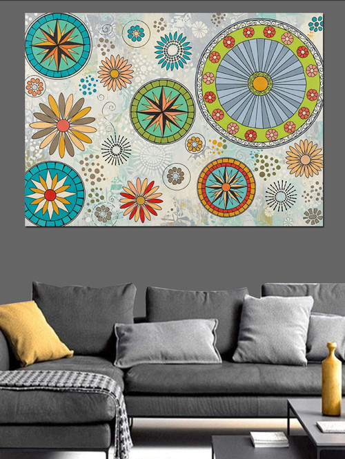 Renkli Mandala Geometrik Desen Dekoratif Kanvas - Mdf Ahşap Tablo