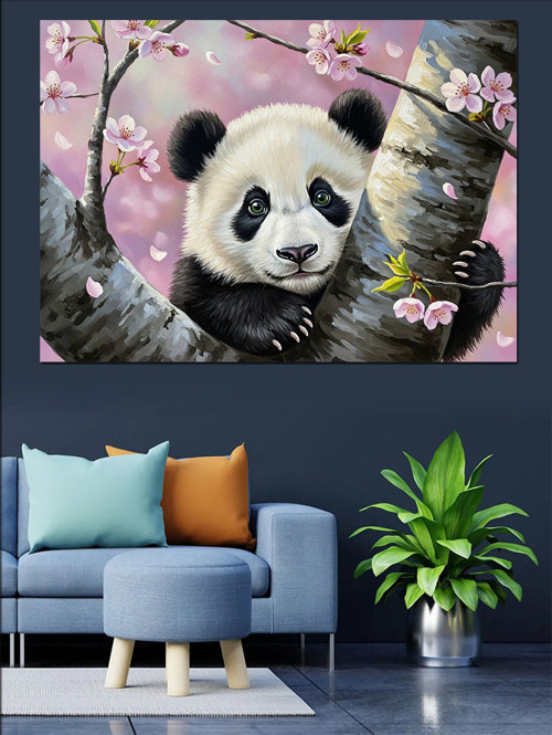 Panda Sevimli Resim Stili Dekoratif Kanvas - Mdf Ahşap Tablo