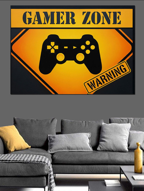 Sarı Gamer Zone İşareti Dekoratif Kanvas - Mdf Ahşap Tablo