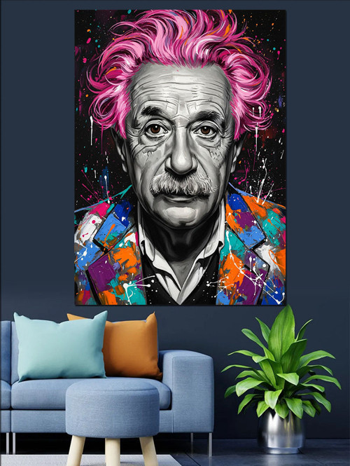 Einstein Renkli Popart Portre Dekoratif Kanvas - Mdf Ahşap Tablo