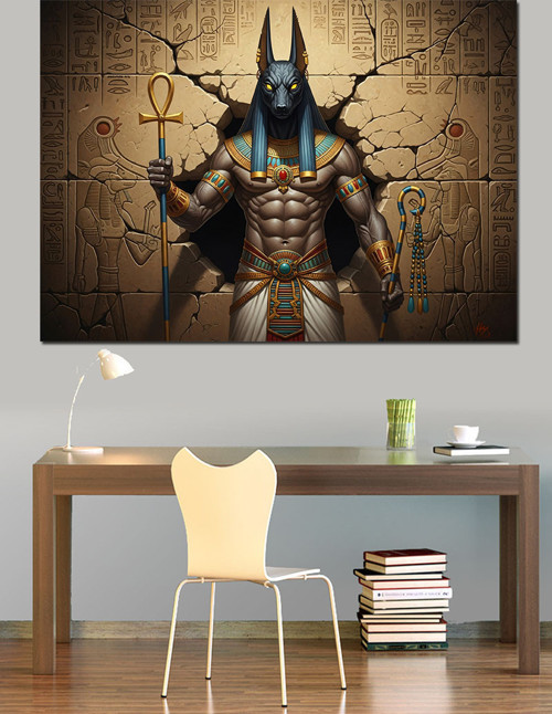 Antik Mısır Tanrısı Anubis Dekoratif Kanvas - Mdf Ahşap Tablo