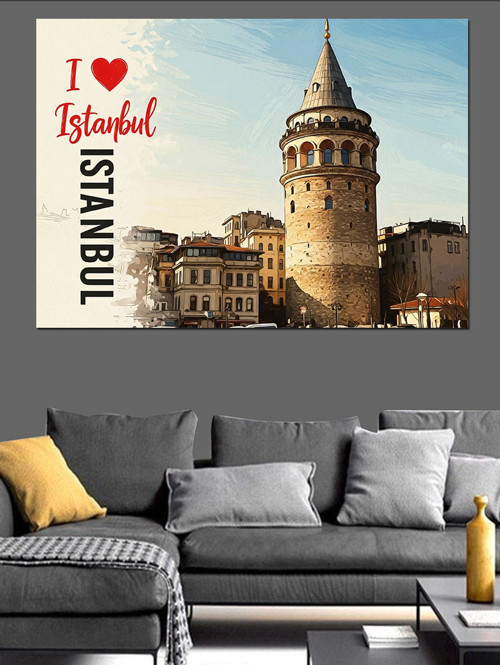 Galata Kulesi İstanbul Sevgisi Dekoratif Kanvas - Mdf Ahşap Tablo