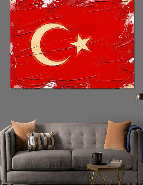 Eskitme Türk Bayrağı Zemini Dekoratif Kanvas - Mdf Ahşap Tablo