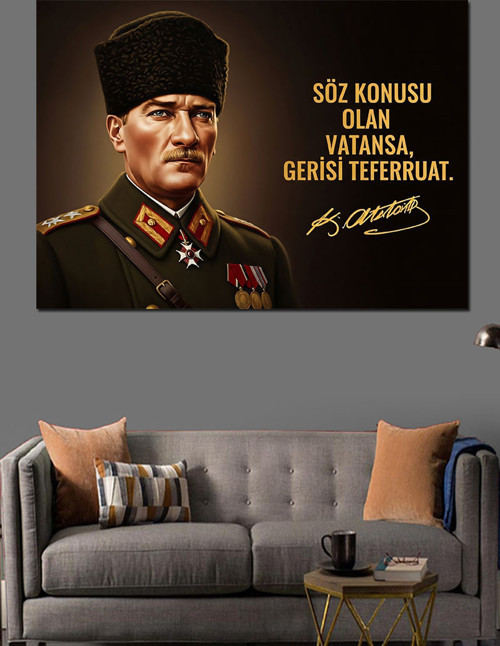 Atatürk Portresi Ve Sözü Dekoratif Kanvas - Mdf Ahşap Tablo