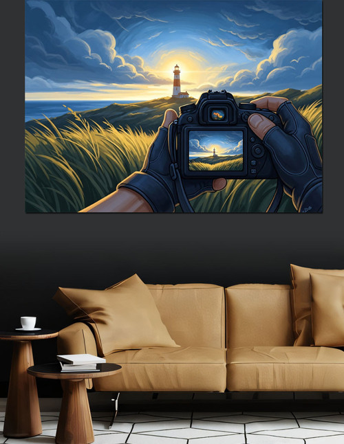 Deniz Feneri Manzarası Çeken Kamare Tutan Eller Dekoratif Kanvas - Mdf Ahşap Tablo