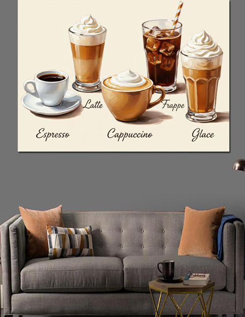 Latte Americano Espresso Kahveler Dekoratif Kanvas - Mdf Ahşap Tablo