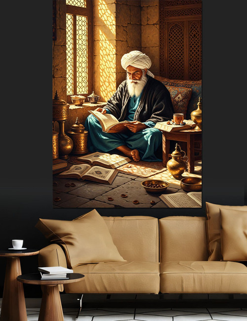 Kitap Okuyan Yaşlı Adam Dekoratif Kanvas - Mdf Ahşap Tablo