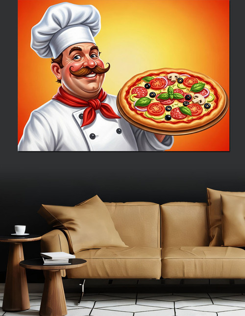 Aşçı Pizza İtalyan Mutfağı Dekoratif Kanvas - Mdf Ahşap Tablo
