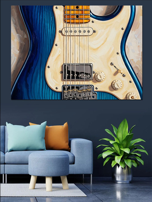 Mavi Elektro Gitar Gövdesi Dekoratif Kanvas - Mdf Ahşap Tablo