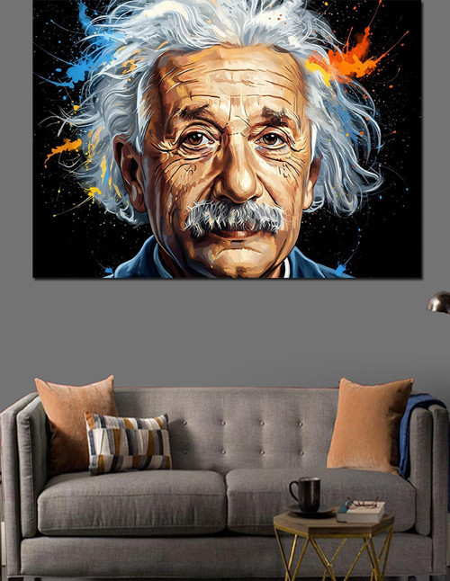 Renkli Albert Einstein Portresi Dekoratif Kanvas - Mdf Ahşap Tablo