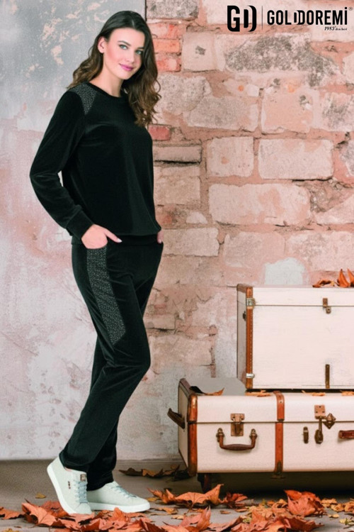Gd Goldoremi 2202 Kadın Kadife Uzun Kollu Cepli Eşofman Takım