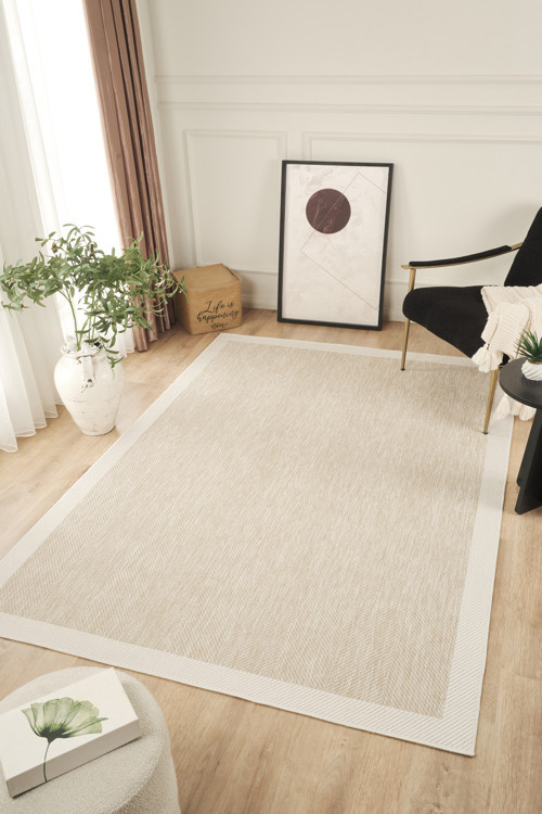 Sisalux 3085 Bej Krem Sisal Dokuma Jüt Kilim Hav Toz Vermez Halı Salon Mutfak Oturma Odası Halısı