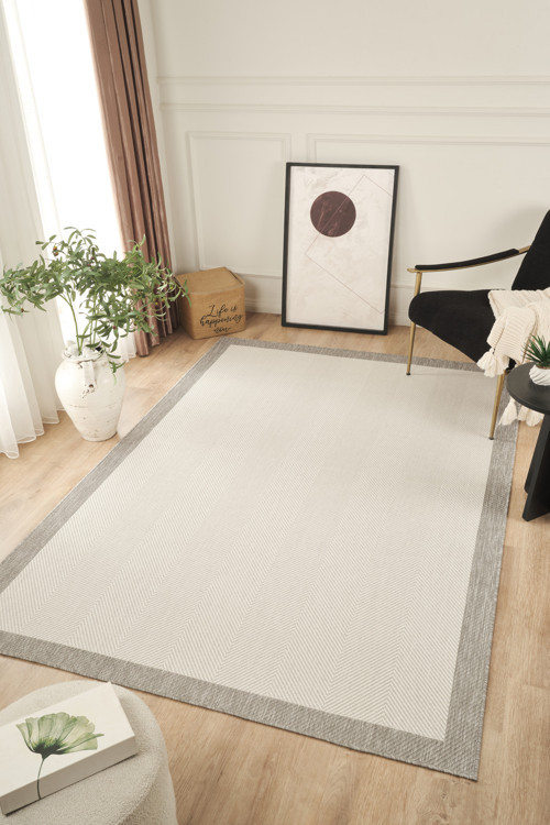 Sisalux 3086 Beyaz Gri Sisal Dokuma Jüt Kilim Hav Toz Vermez Halı Salon Mutfak Oturma Odası Halısı