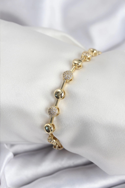 Pirinç VIP Seri Gold Renk Topçuk Model Kadın Bileklik - TJ-BB7923