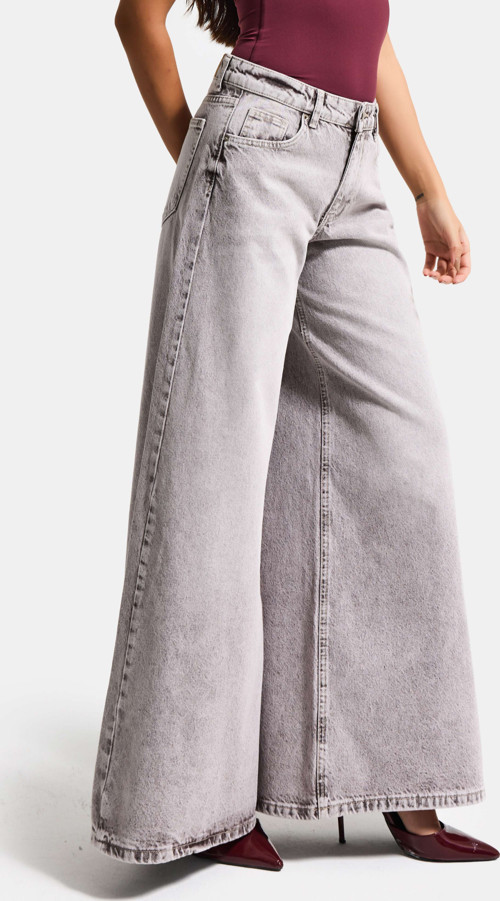 Kadın Taş Rengi 4s6-158 Elephant Leg Fit Süper Bol Kesim Denim Jean