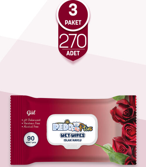 Gül Kokulu Islak Mendil 90'lı 3 Paket
