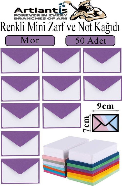 Mor Mini Zarf 7x9 cm Not Kağıtlı 50 Adet Küçük Mor Zarf Mektup Oyun Zarfı Doğum Günü Dilekleri Zarfı Canlı Renk