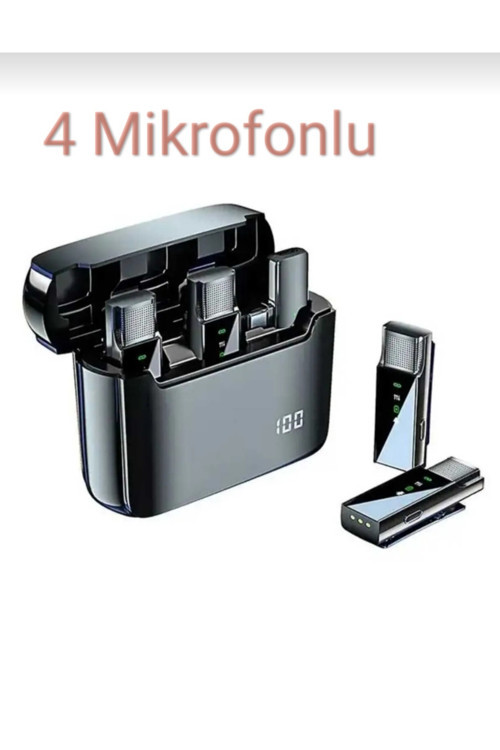 S16 4 Mikrofonlu Iphone Ve Type-C Uyumlu Kablosuz Yaka Mikrofonu Şarj Göstergeli Gürültü Azaltma