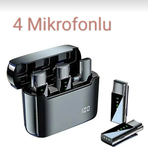 S16 4 Mikrofonlu Iphone Ve Type-C Uyumlu Kablosuz Yaka Mikrofonu Şarj Göstergeli Gürültü Azaltma