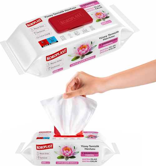 Yüzey Temizlik Havlu ve Mendil 100'lü Lotus Kokulu Sirke Karbonatlı Cam Ayna